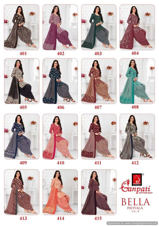 Bella Patiyala Vol 4 By Ganpati Daily Wear Cotton Printed Dress Material Wholesale Market